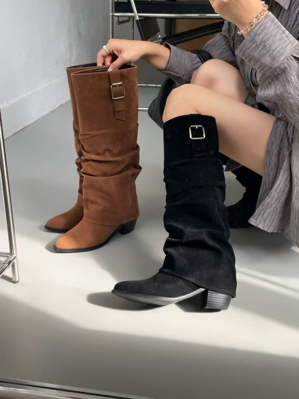 【6cm粗踭長Boots】6cm Classy Suede Boots