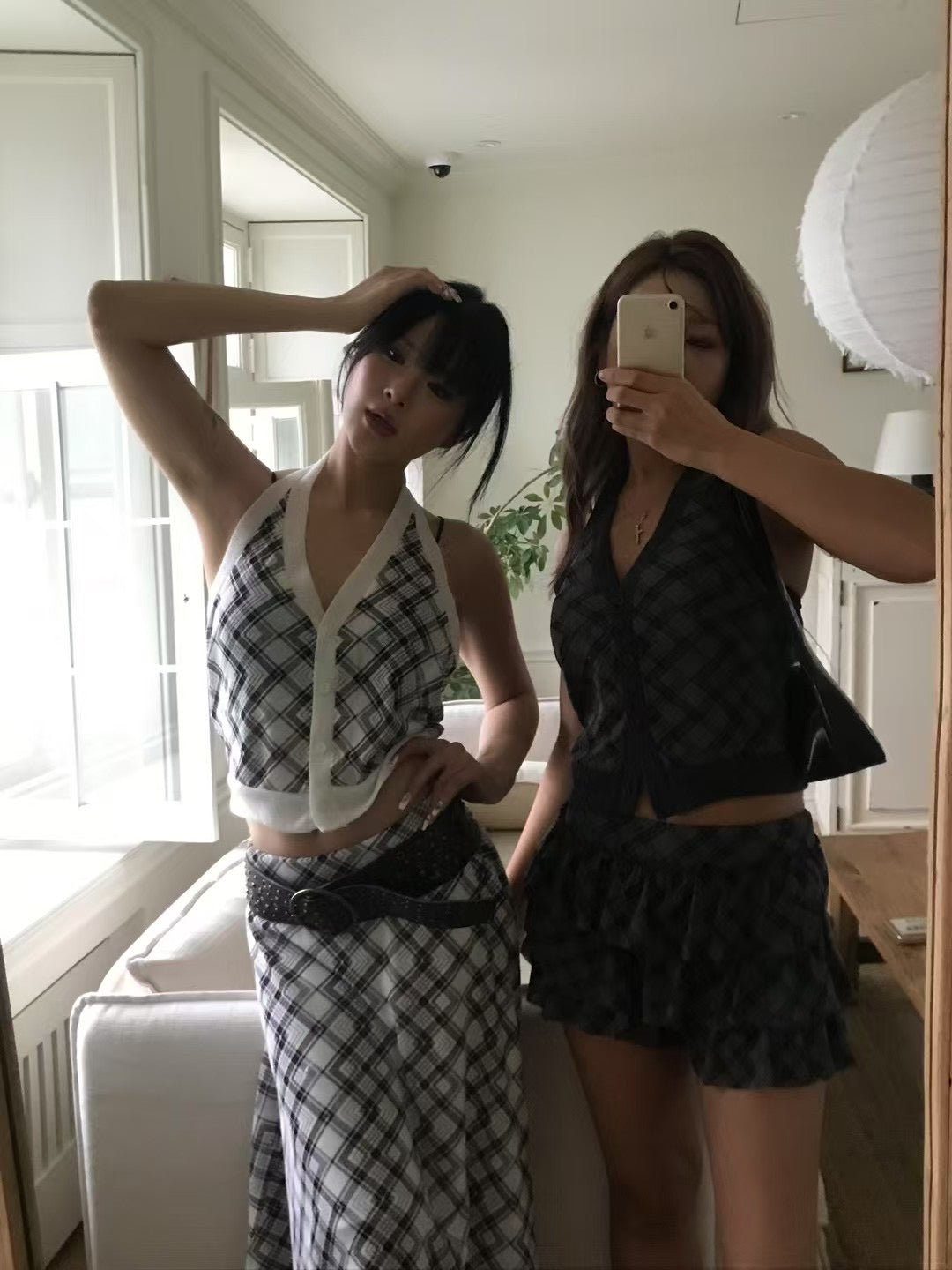 【復古美式女生必入】Button Front Checkered Halter Top