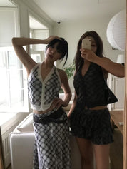 【復古美式女生必入】Button Front Checkered Halter Top
