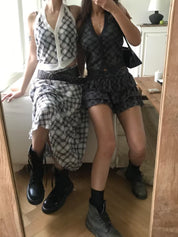 【復古美式女生必入】Button Front Checkered Halter Top