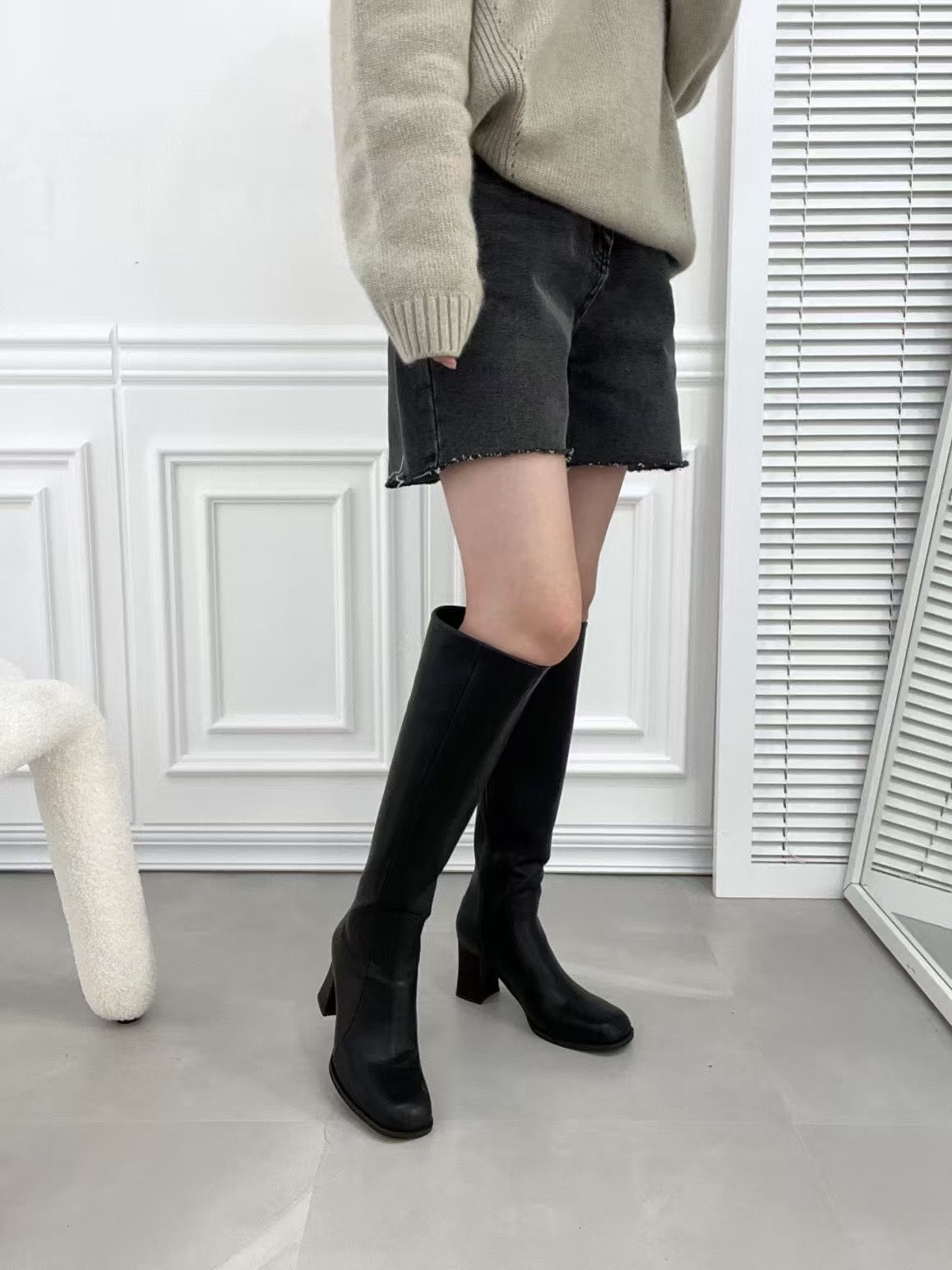 【7cm粗踭長Boots】7cm Classy Black Boots