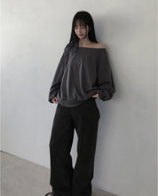 【歐美風單肩sweater】 Long Sleeve Off Shoulder Sweater