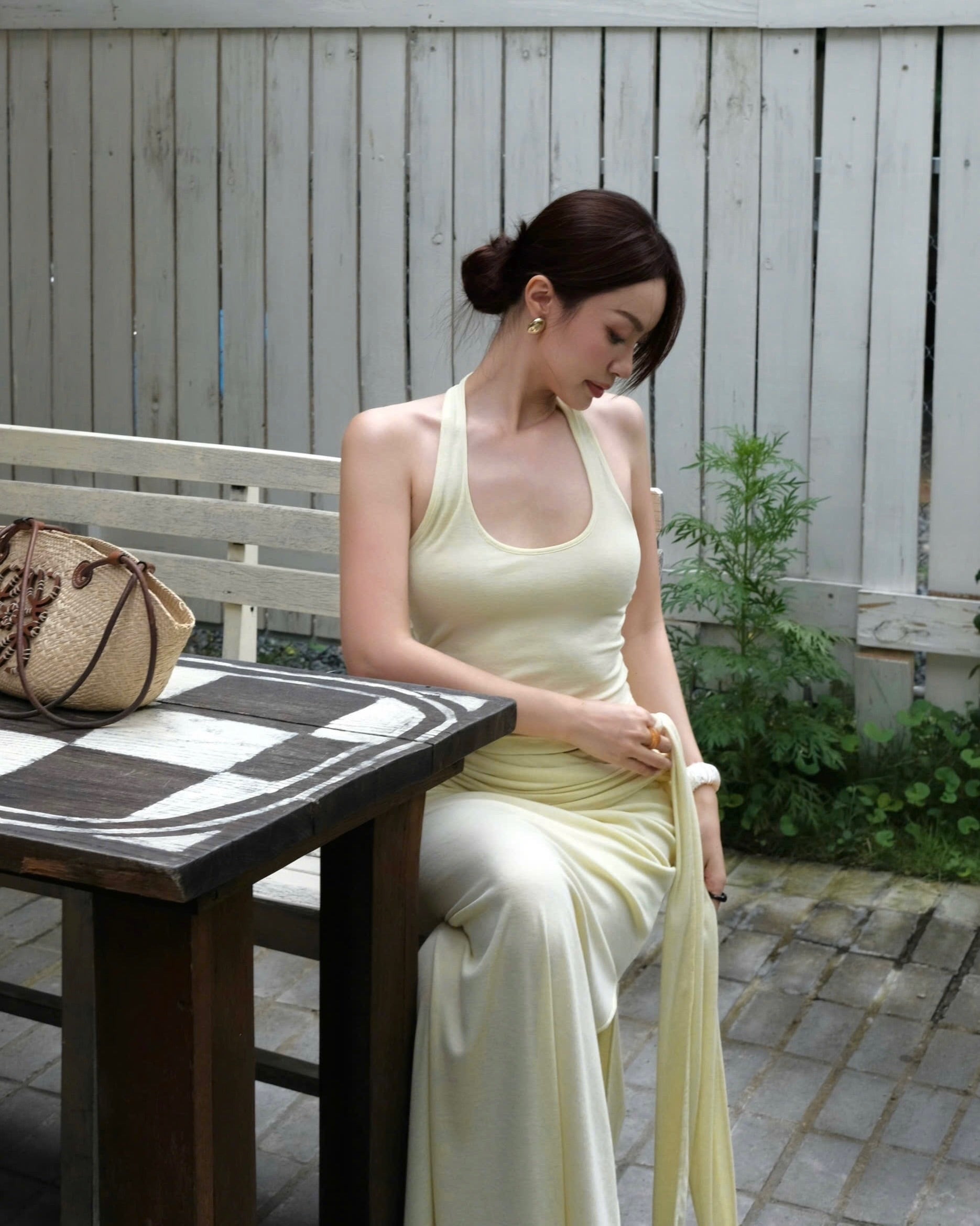 Buttercream Draped Halter & Skirt Set