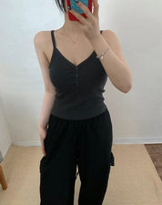 【✔️PAD｜鈕扣設計】V Neck Button Front Cami Padded Bra top