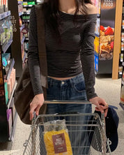 【衣櫃必備系列✨】Basic Striped Single Shoulder Top