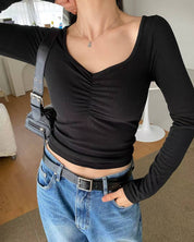 【心型領口長袖Crop Top】 Hearty Neck 2 Way Long Sleeve Top
