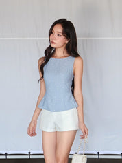 Blue Polka Dot Tie-back Top