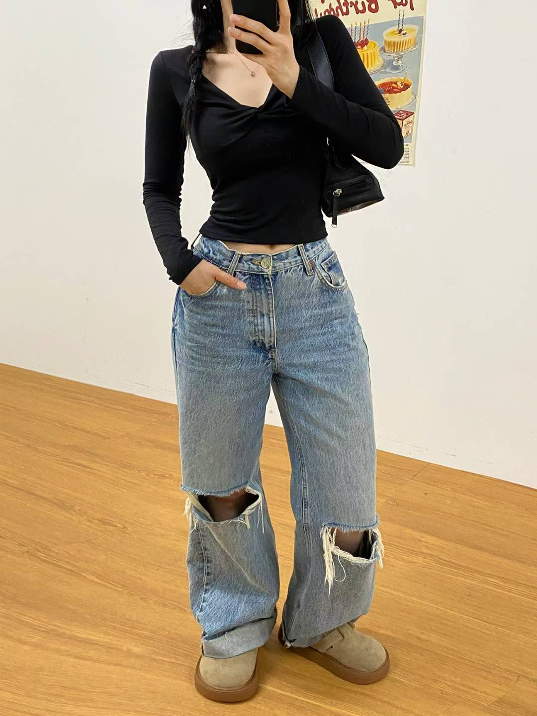 【扭結長袖Top】 Basic Solid Twisted Long Sleeve Top