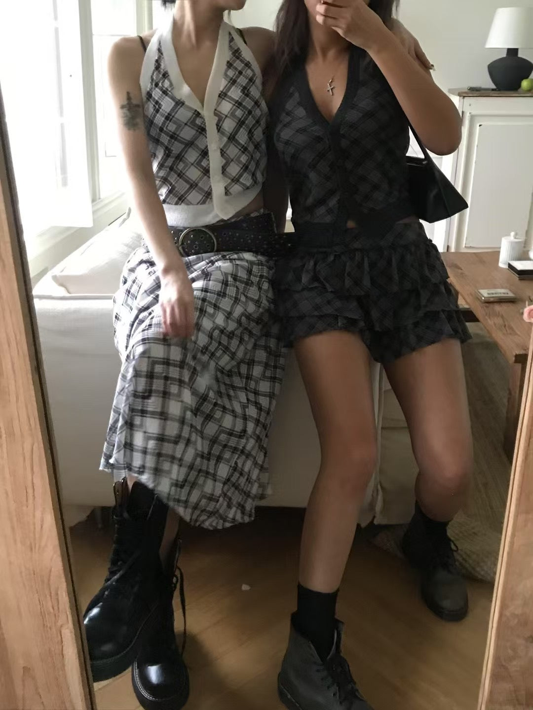 【復古美式女生必入】Button Front Checkered Halter Top