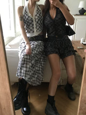 【復古美式女生必入】Button Front Checkered Halter Top
