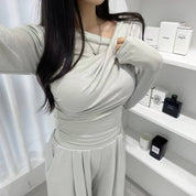 【$99系列｜ Office必入款～】Basic Solid Single Shoulder Long Sleeve Top