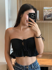 #T211 Solid Ruffle Crop Bra Top