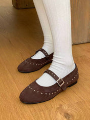 【百搭易襯款！】Suede Studs Ballet Flats