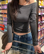 【衣櫃必備系列✨】Basic Striped Single Shoulder Top