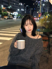 【麻花單肩針織Top】Cable Ribbed Off Shoulder Cardigan