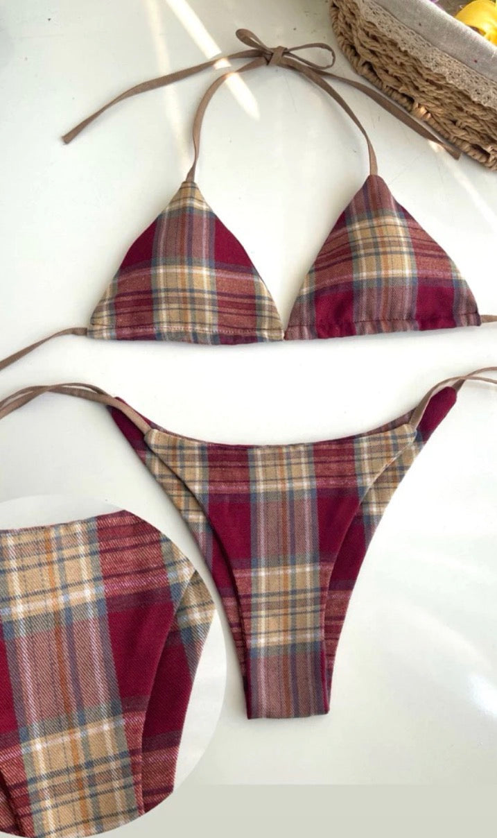 2-piece small checkered Bikini(with breast pads)
