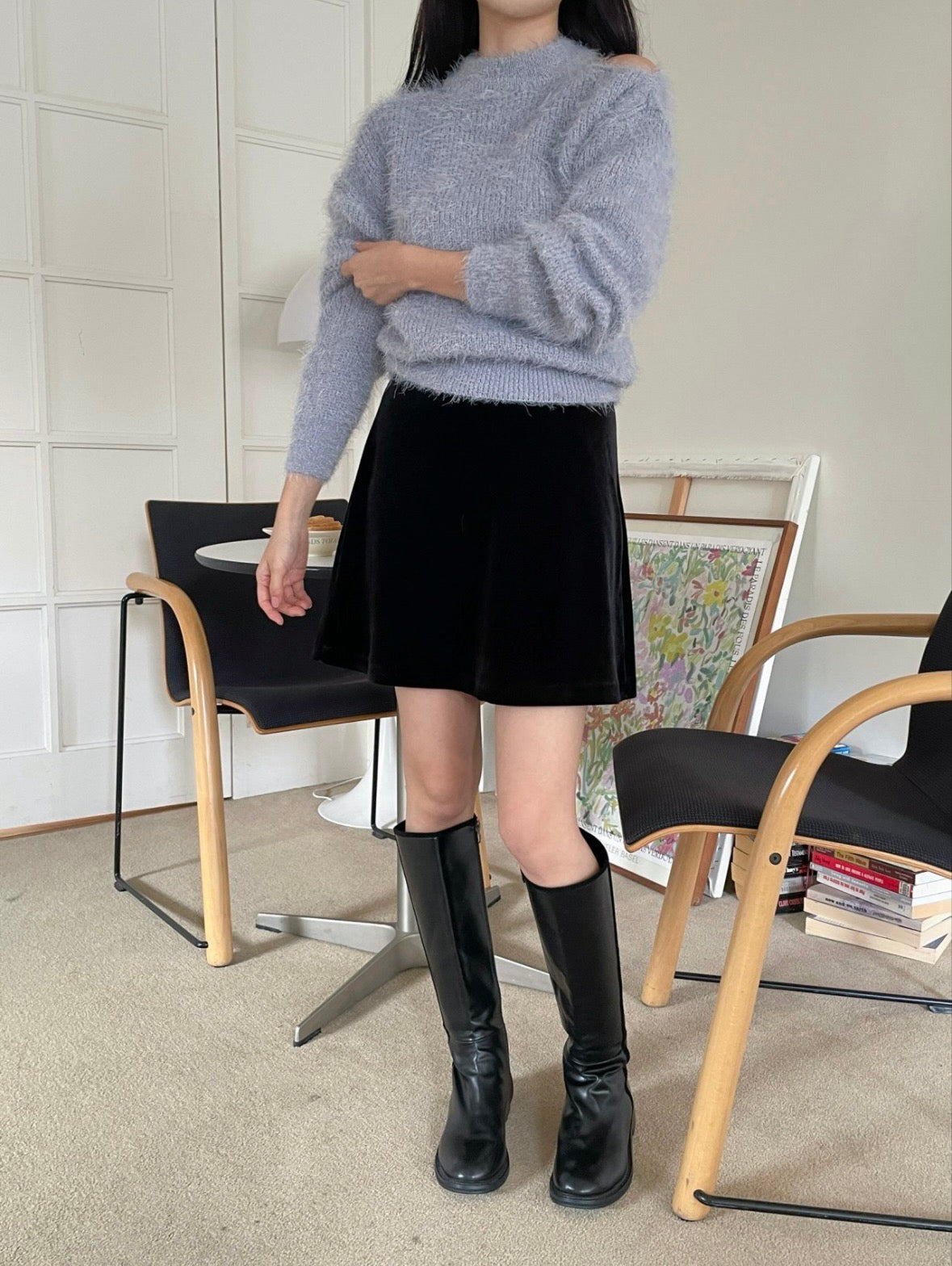 【海馬毛毛冷衫】Fluffy Solid Shoulder Cut Cardigan