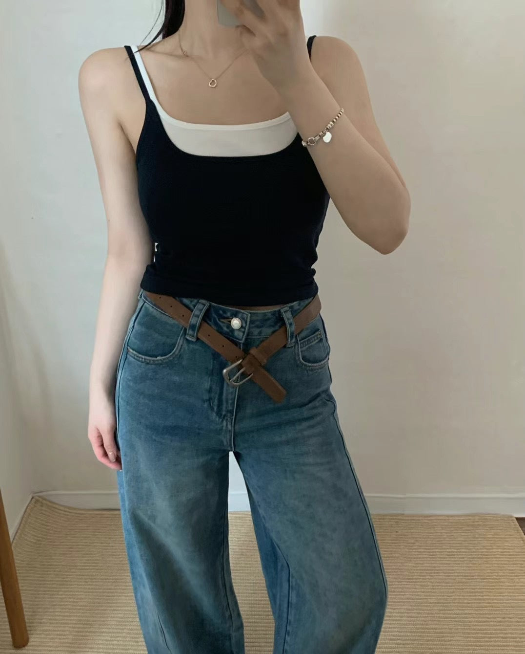 【✔️PAD｜拼接設計】Layered Double Strap Padded Cami Top