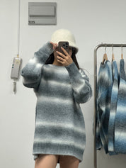 【情侶必入👩🏻‍🤝‍👨🏼銷量超過150件🔥】Elfie Striped Round Neck Long Sweater