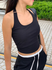 【✔️PAD｜鎖骨銀扣設計】Silver Buckle Padded Halter Top