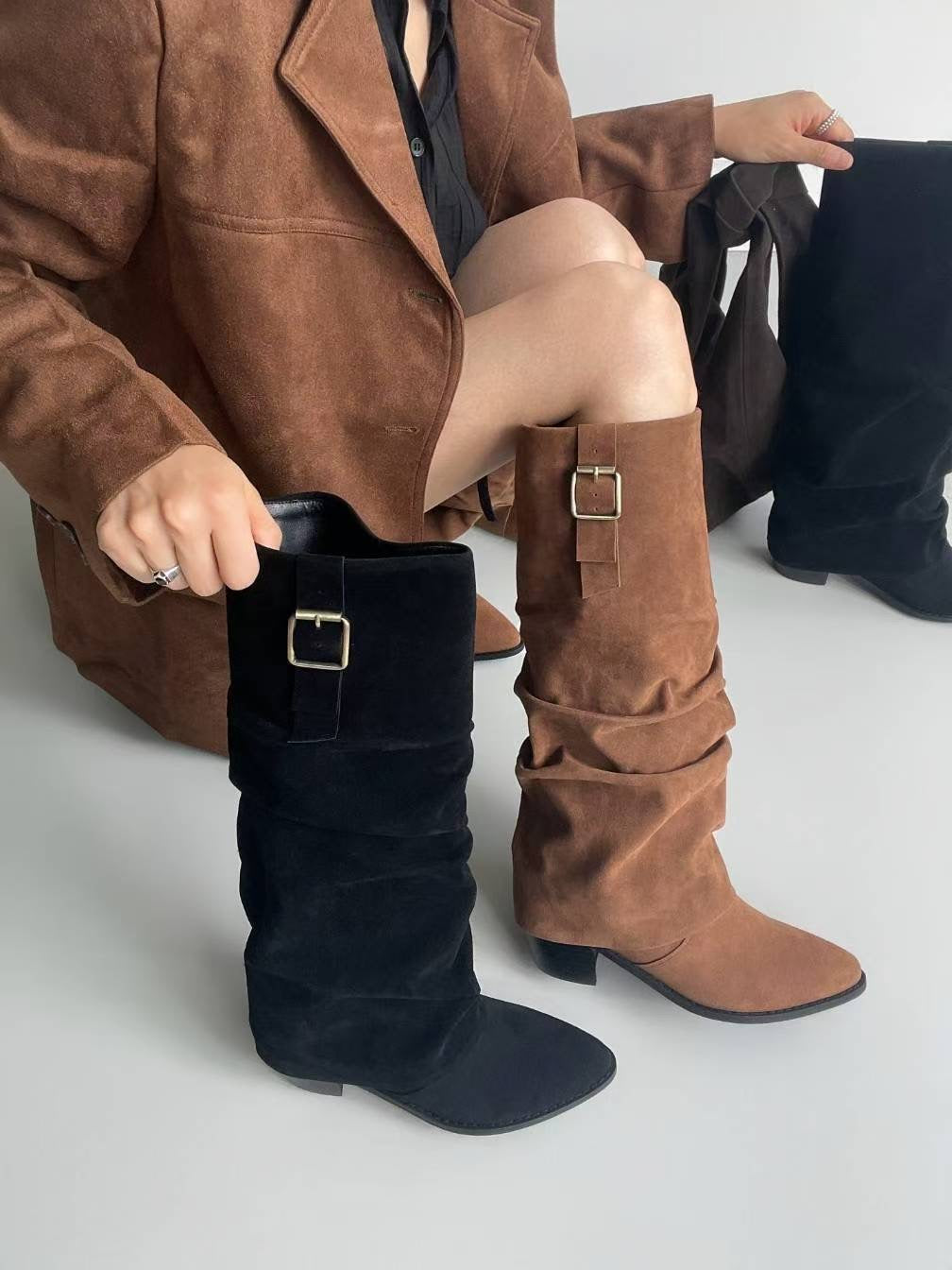 【6cm粗踭長Boots】6cm Classy Suede Boots