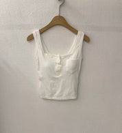 【✔️PAD｜方領設計】Squared Neck Button Front Padded Bra Top