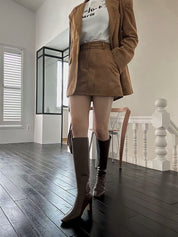【麂皮西裝套裝｜可分開入手】Solid Suede Pocket Blazer Set