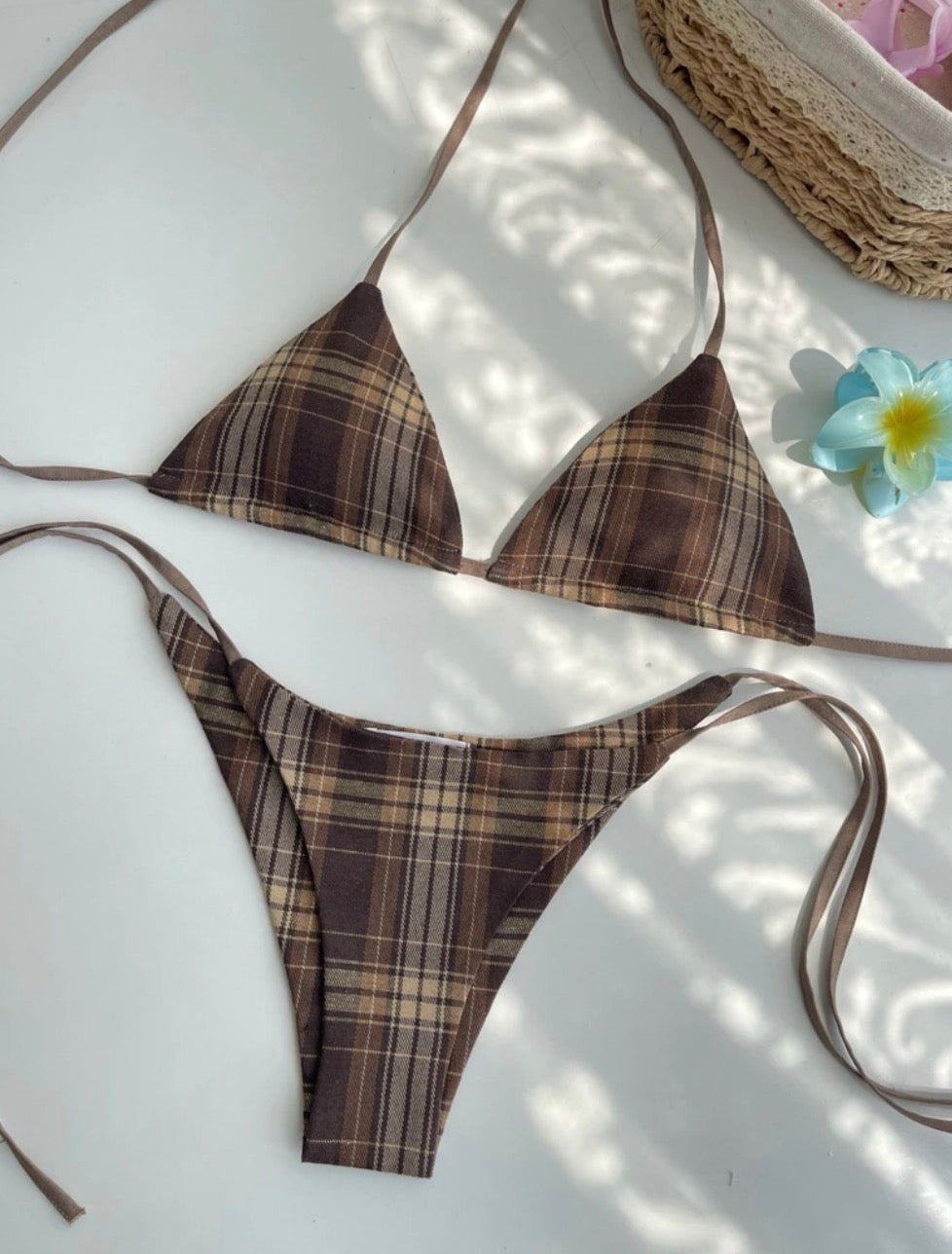 2-piece small checkered Bikini(with breast pads)