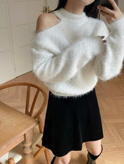 【海馬毛毛冷衫】Fluffy Solid Shoulder Cut Cardigan