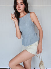 Blue Polka Dot Tie-back Top