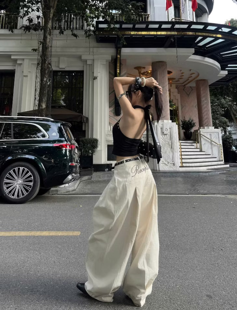 RECEPTIVE curved wide leg pants