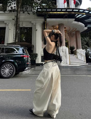 RECEPTIVE curved wide leg pants