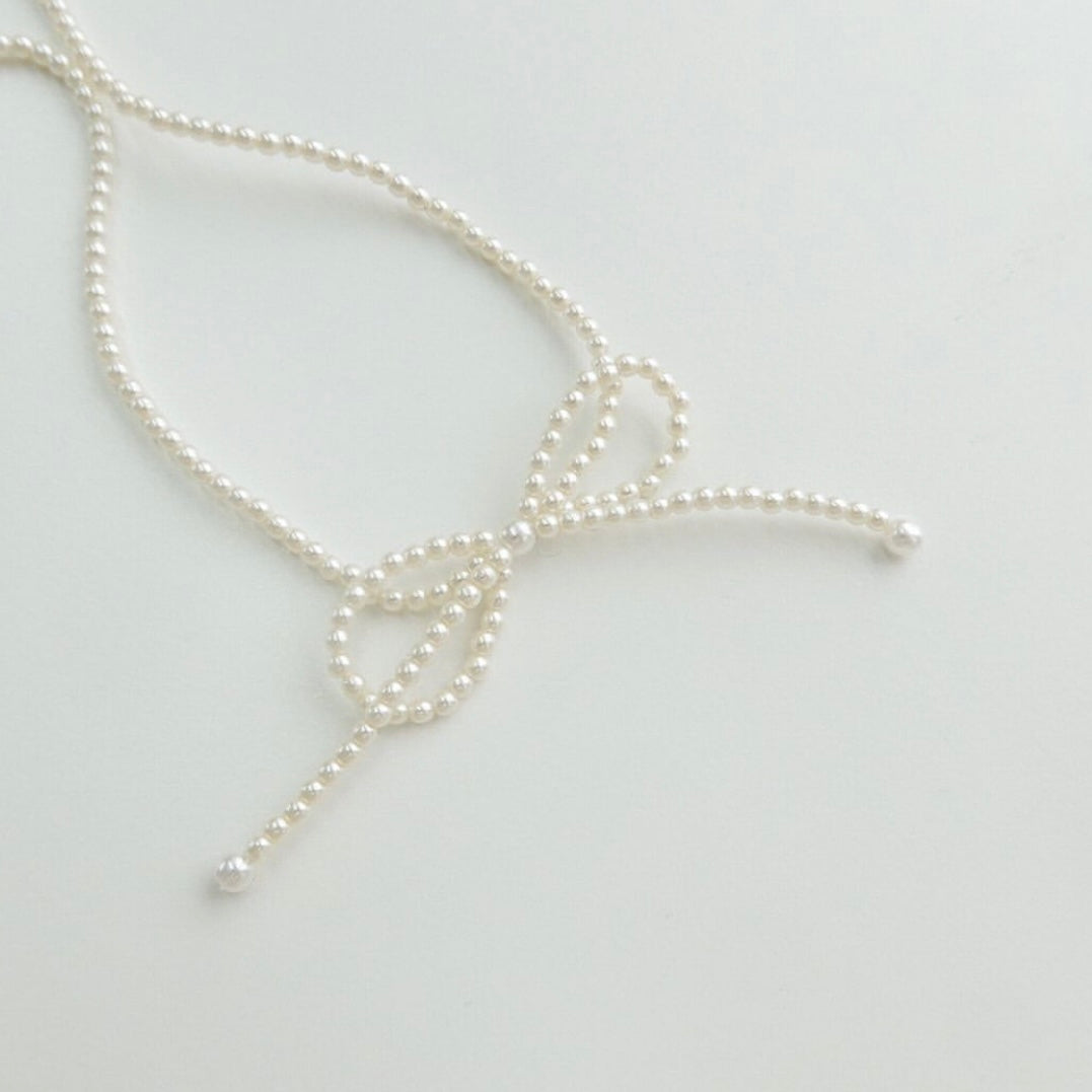 Pearl Single Ribbon Necklace