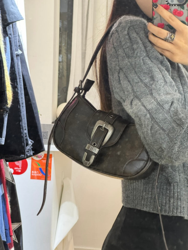 Vintage Washed Buckle Shoulder Bag