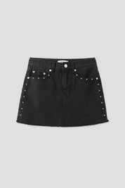 【型格破爛風短裙】Solid Ripped Rivet Mini Skirt