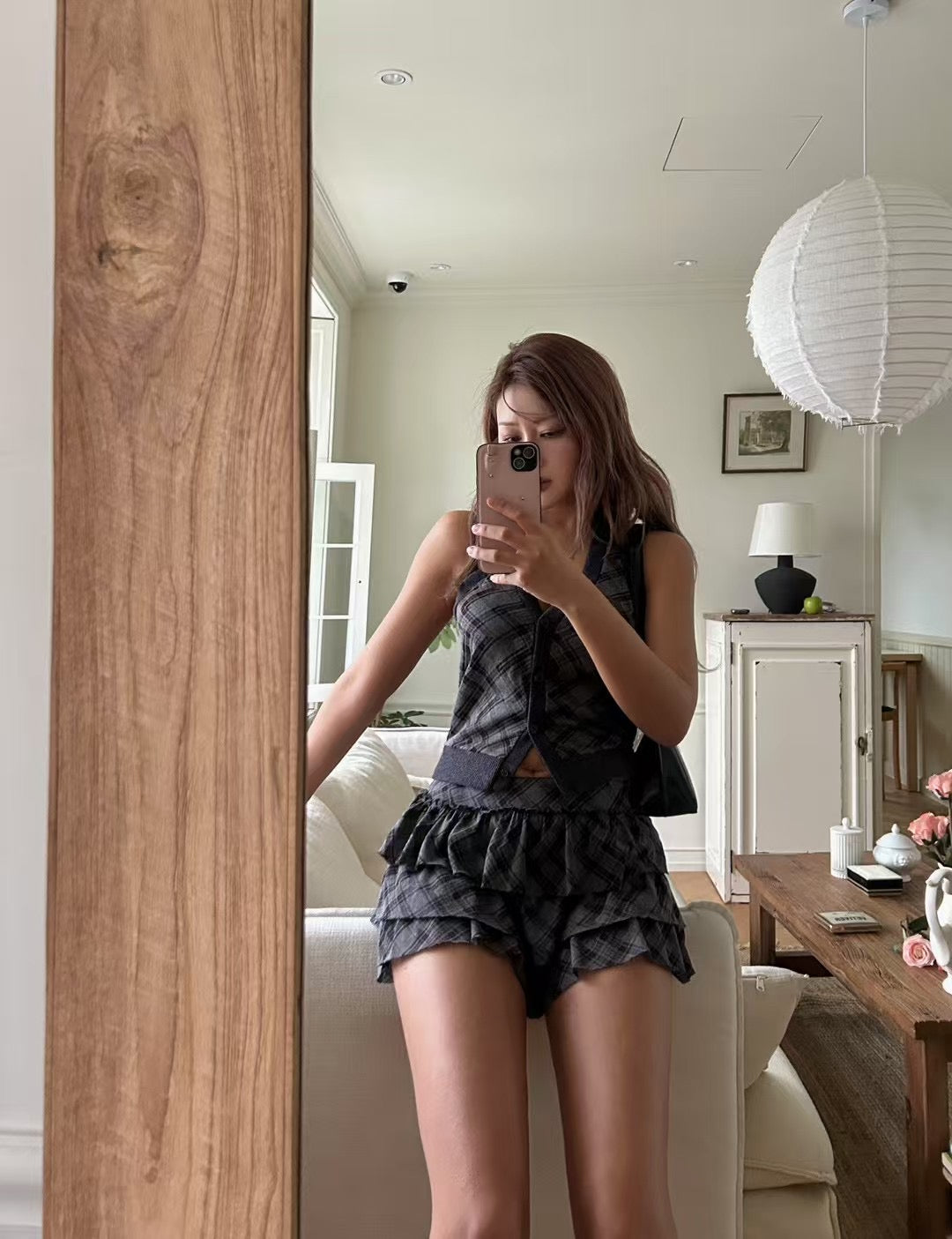 【復古美式女生必入】Button Front Checkered Halter Top