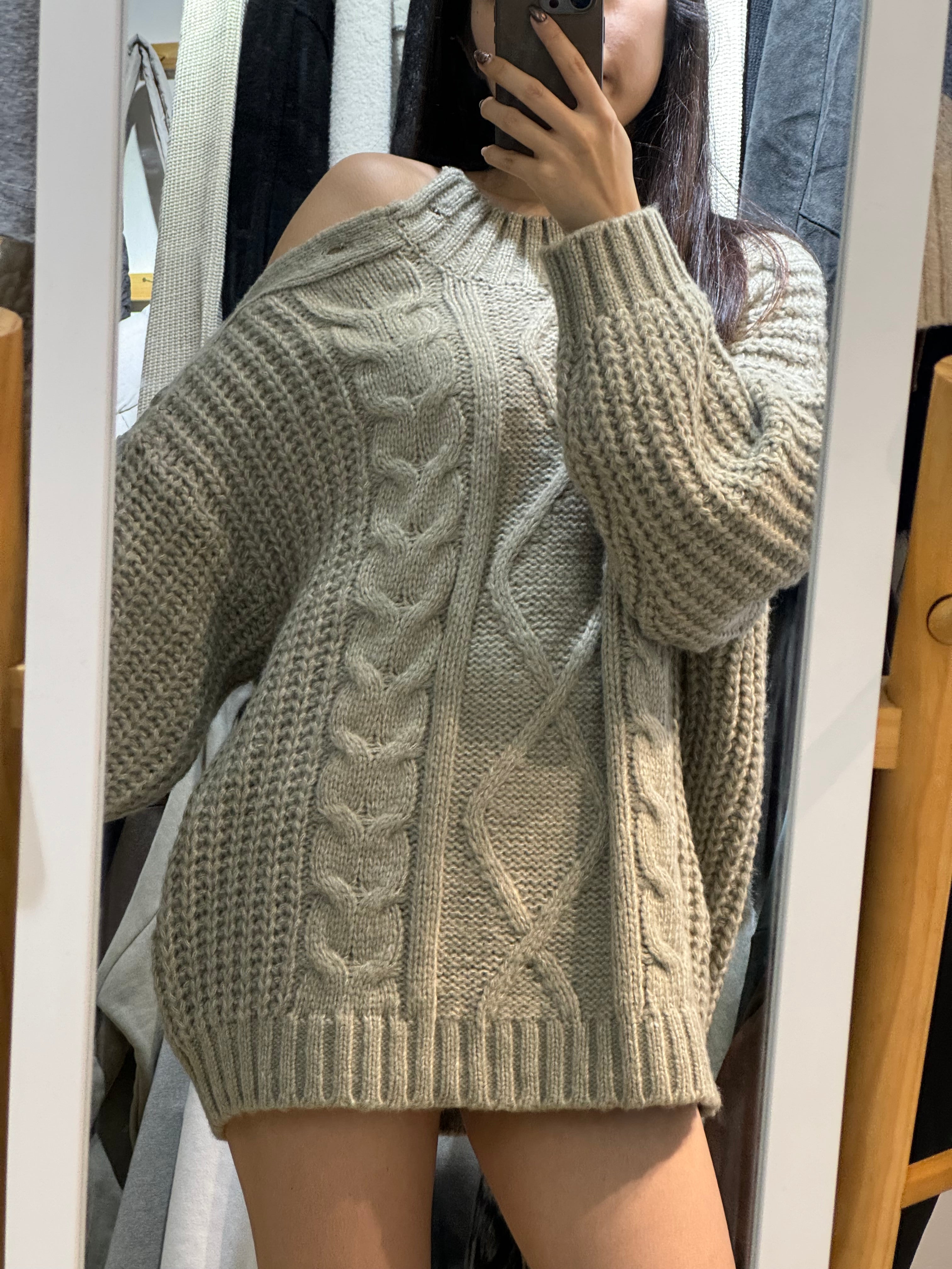 【小性感麻花OP！】Shoulder Cut Cable Cardigan