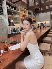 Ivory Twist Lace Halter Mini Dress
