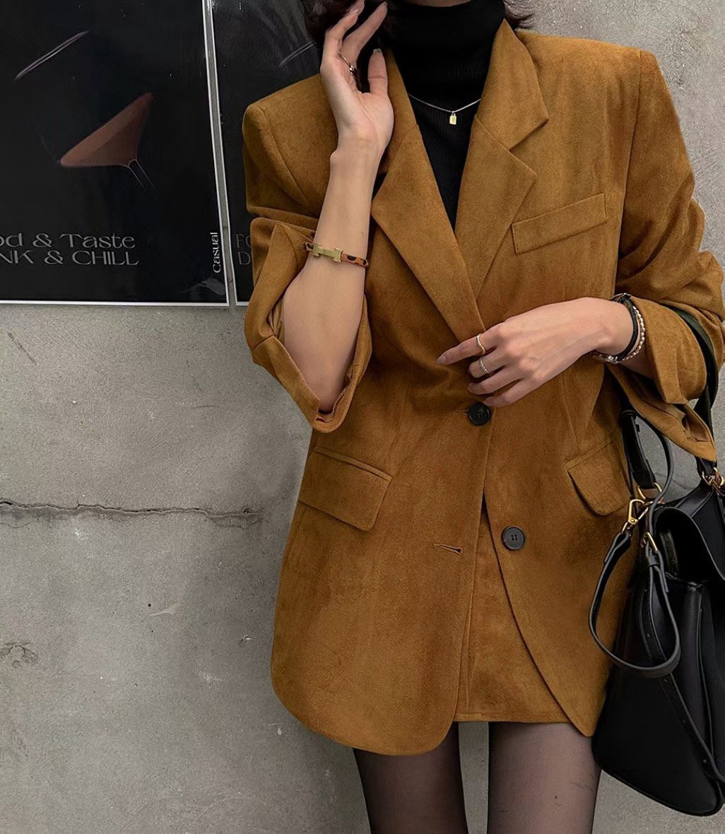 【麂皮西裝套裝｜可分開入手】Solid Suede Pocket Blazer Set