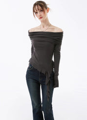 【型格首選！】Ruffle Solid Off Shoulder Top