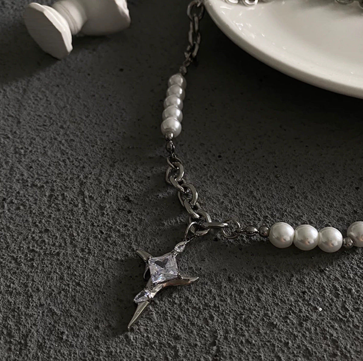 Star and Pearl Crossover Necklace