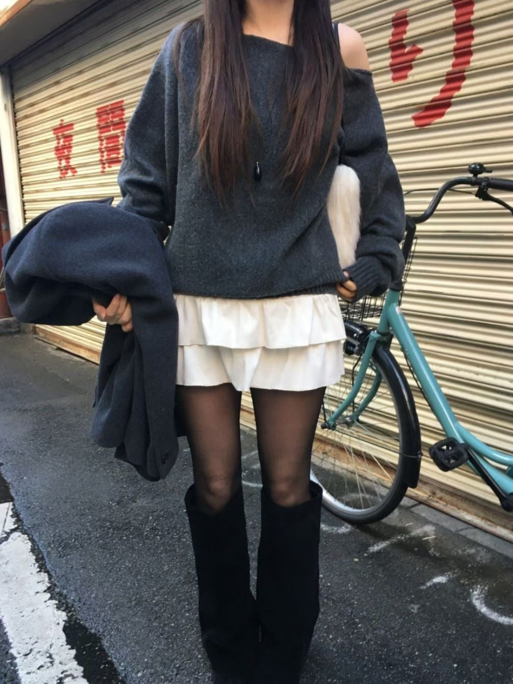 【歐美感針織Top】Ribbed Off Shoulder Cardigan