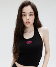 LUV IS TRUE SU LOGO HALTER NECK TOP