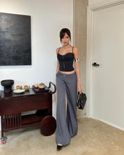 Figure flattering low rise long flared pants