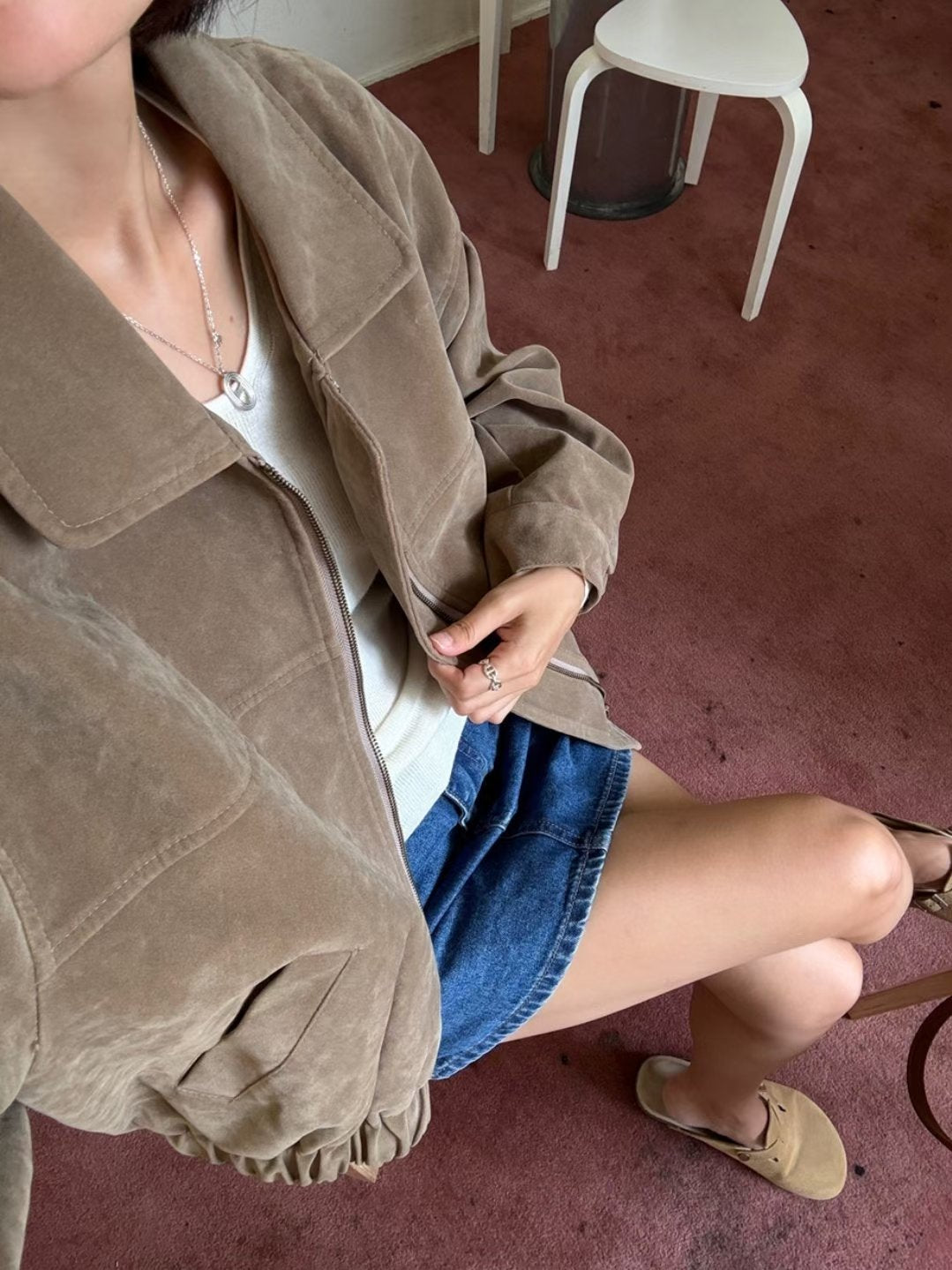 【美拉徳麂皮外套】Millard Solid Crop Jacket