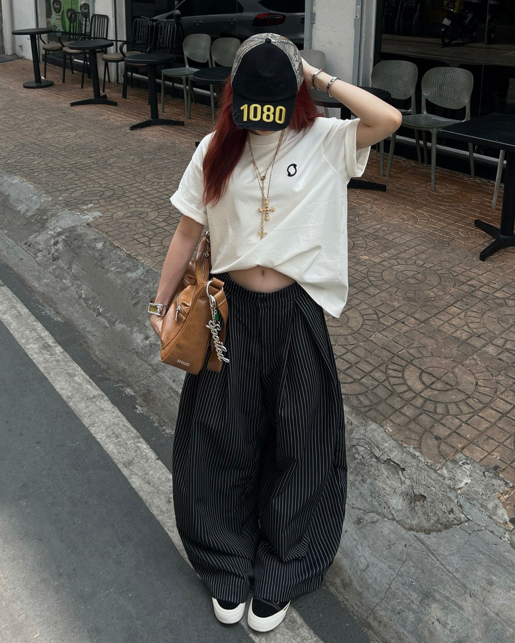 Outerity striped wide leg pants