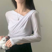【$99系列｜ Office必入款～】Basic Solid Single Shoulder Long Sleeve Top
