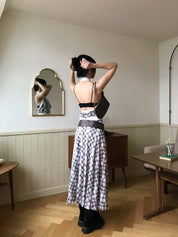 【復古美式女生必入】Button Front Checkered Halter Top