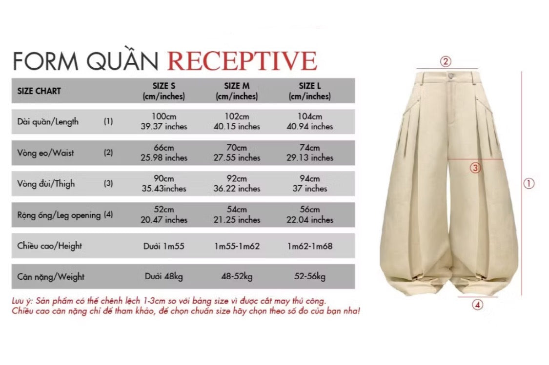 RECEPTIVE curved wide leg pants