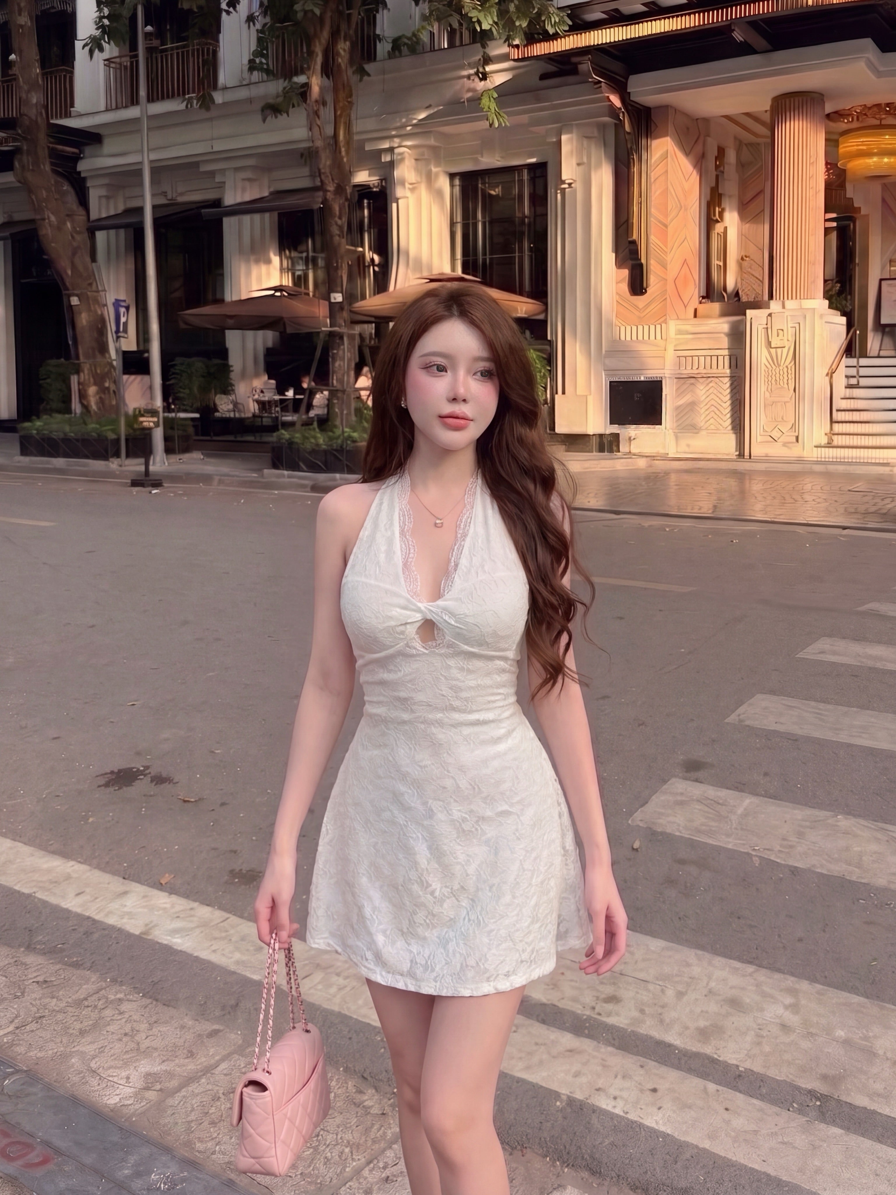 Ivory Twist Lace Halter Mini Dress